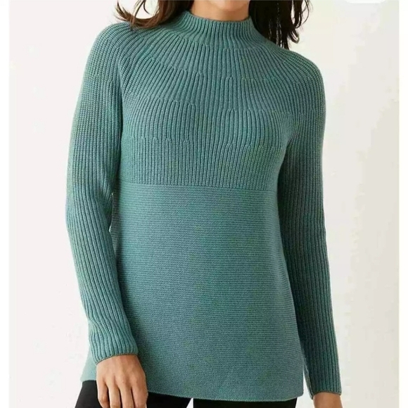 J. Jill  Mock Neck Mixed-stitch Pullover Sweater Size L Juniper Green Wool Blend - Picture 1 of 7